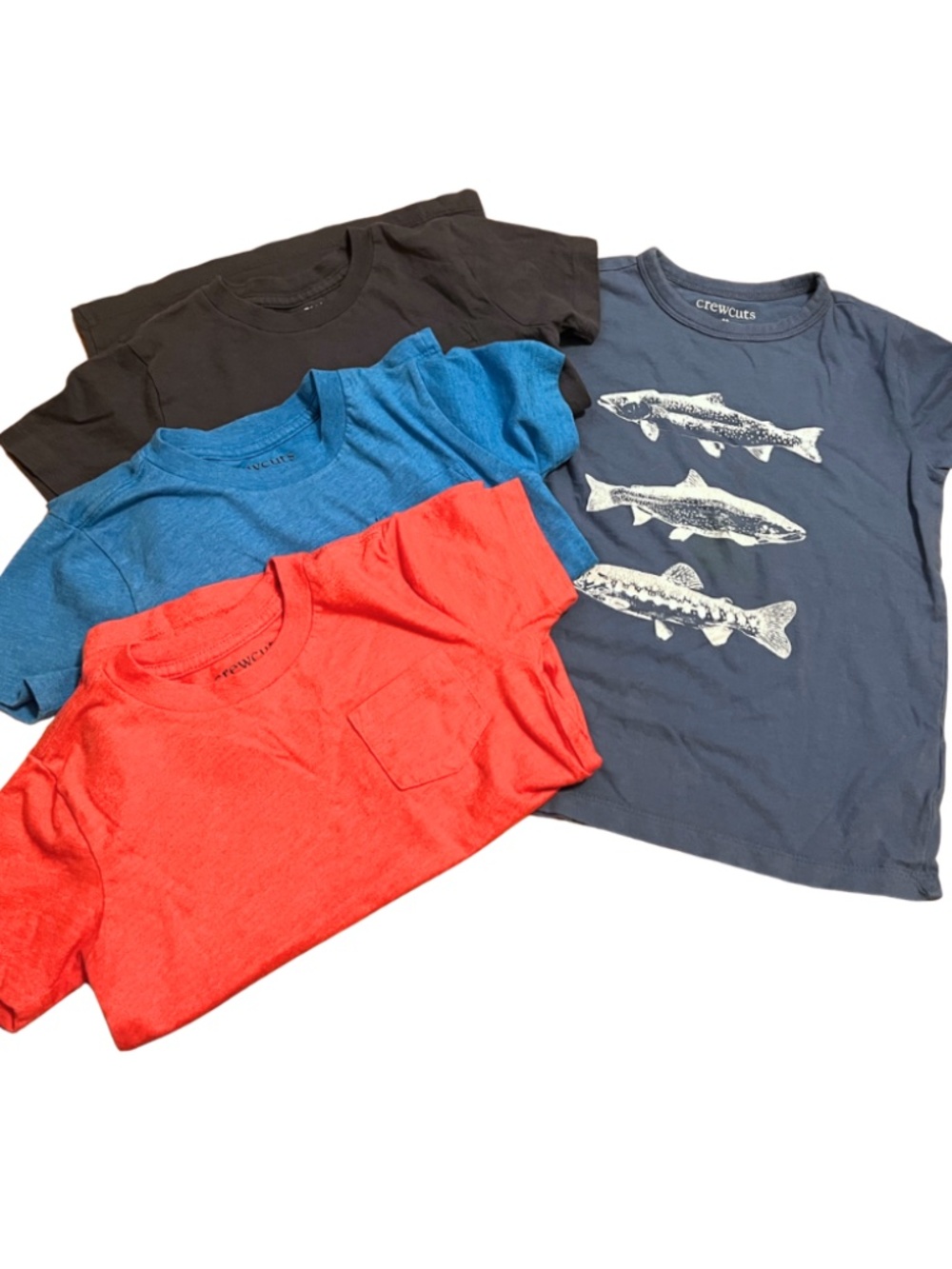 4 Crewcuts Short Sleeve Jersey Tees Size XS 4-5, Gray, Blue, Red, Fish Tees